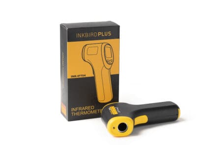 Infraroodthermometer voor pizzaovens met de bijbehorende verpakking