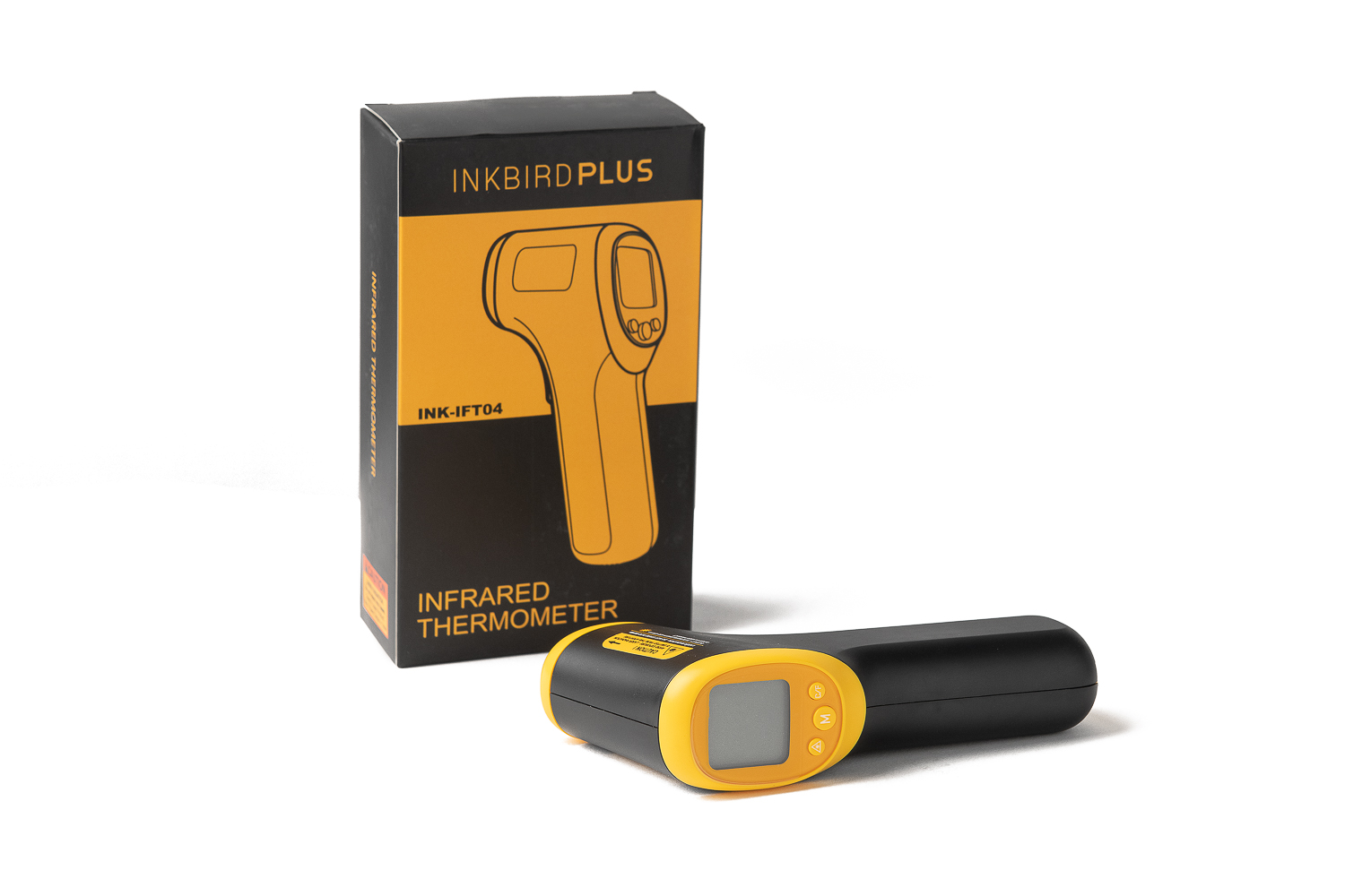 Digitale infraroodthermometer met display en verpakking